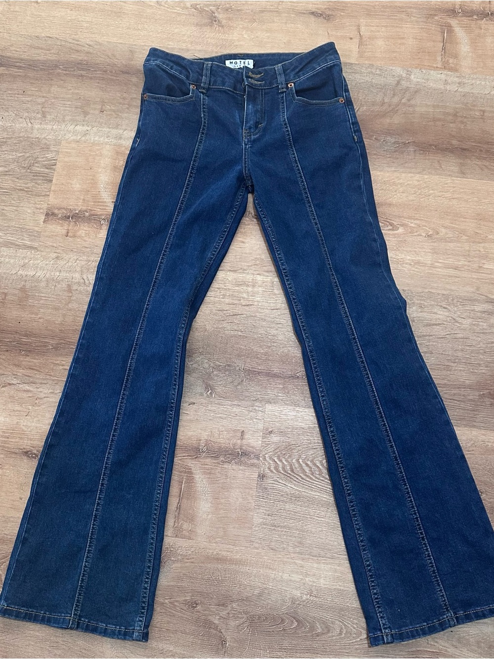 Motel Rocks Dark Blue High-Rise Flare Jeans